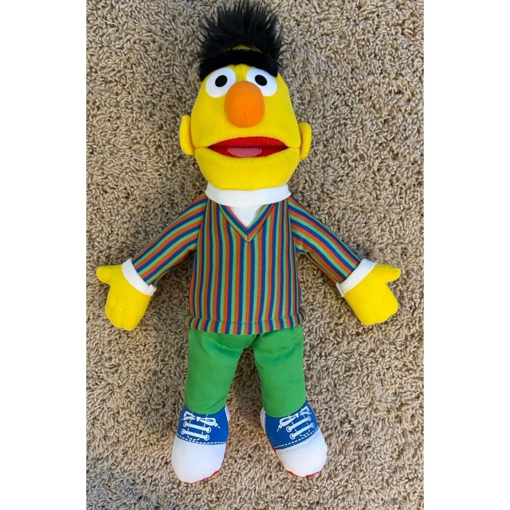 Sesame Street Bert Plush Toy Gund 2013 14" Plush Striped Shirt Green Pants